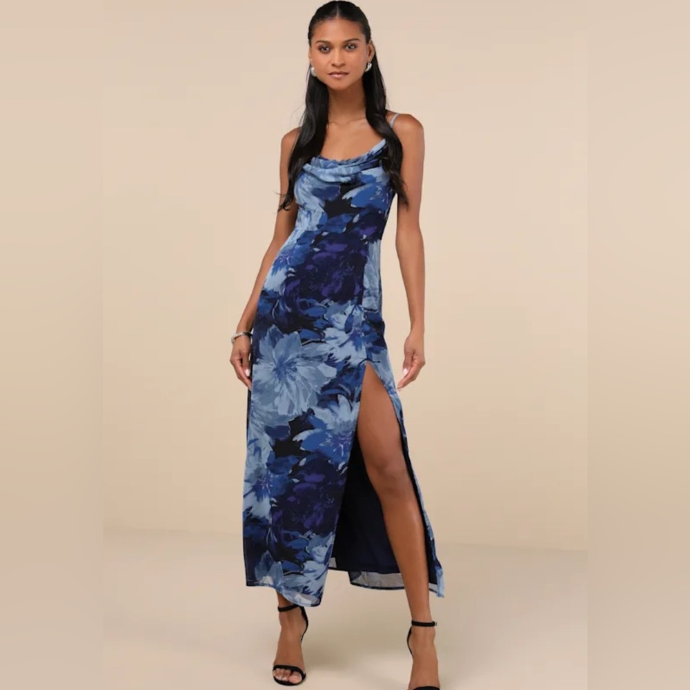 Floral Cowl Neck Midi Dress